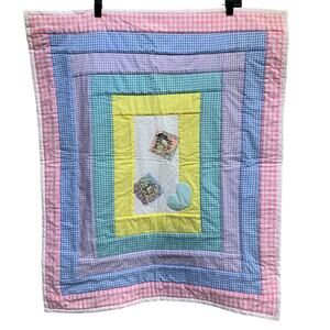 Handmade Cat Dog Pastel Springtime Gingham Heart Baby Quilt Wall Art